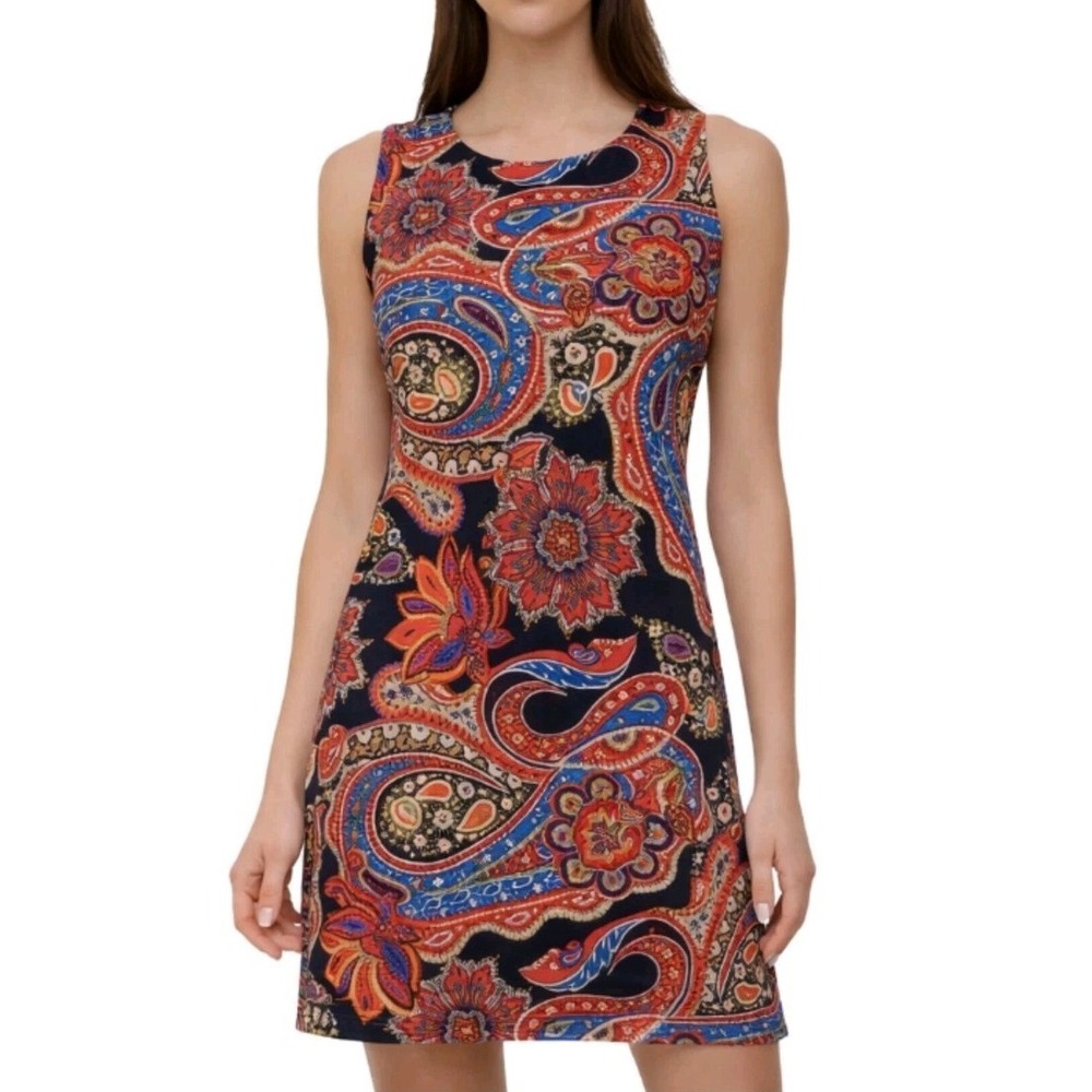 Tommy Hilfiger Dress Sz 2 Paisley Print Sleeveless Shift Dress Office To Evening